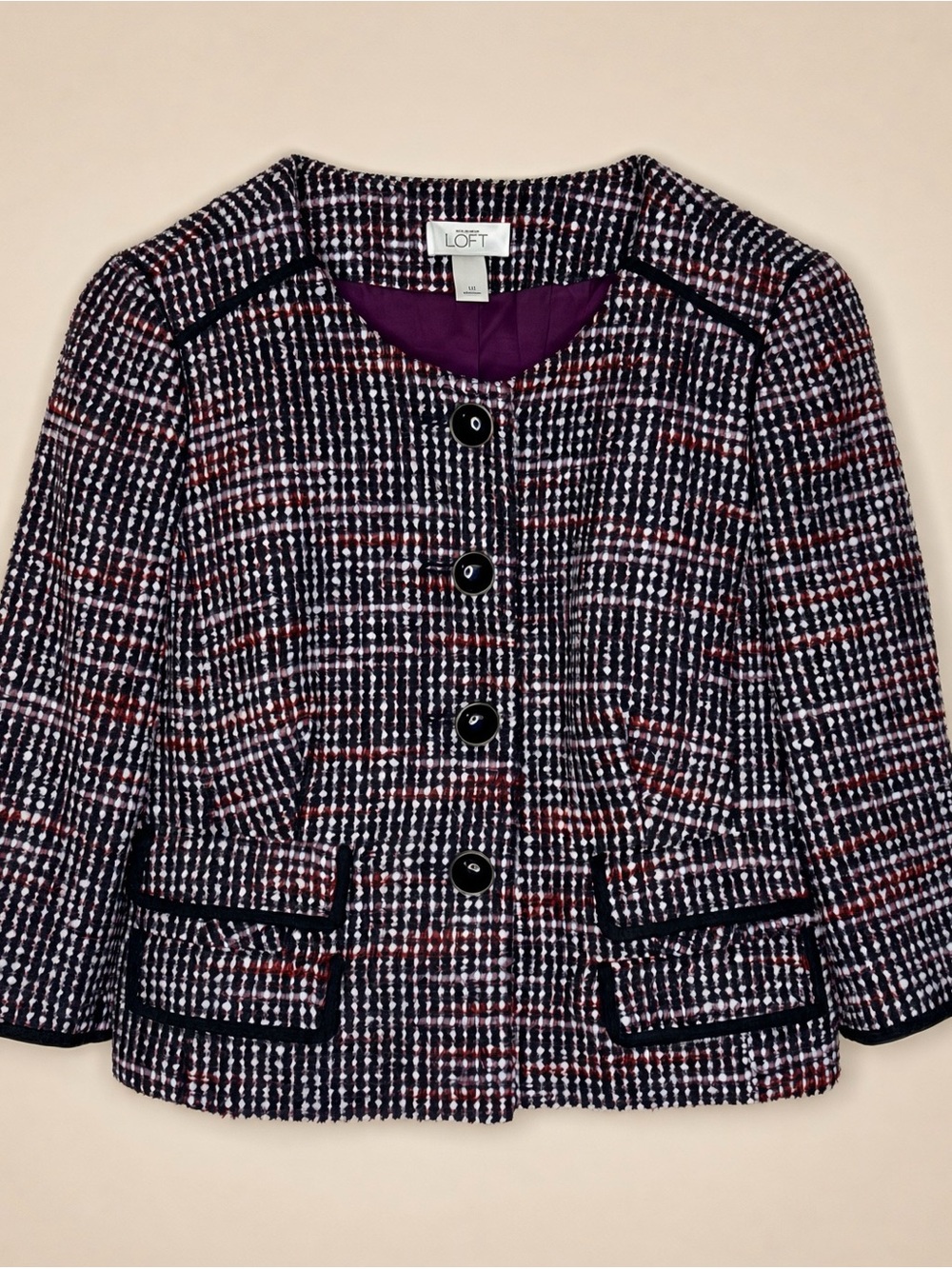 LOFT Tweed Blazer in Purple& White NWT